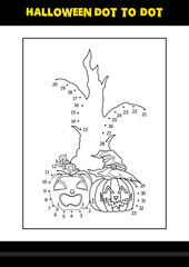 Halloween dot to dot coloring page for kids. Line art coloring page design for kids.