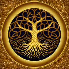 Tree of life logo design inspiration. In gold color