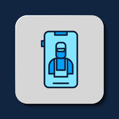 Filled outline Online car services icon isolated on blue background. Car service and repair parts. Vector