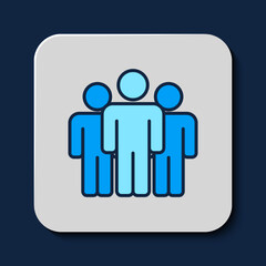 Filled outline Users group icon isolated on blue background. Group of people icon. Business avatar symbol - users profile icon. Vector
