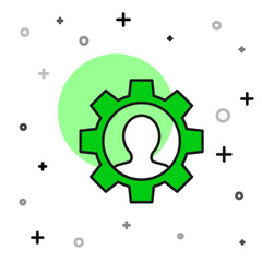 Filled outline Human with gear icon isolated on white background. Artificial intelligence. Thinking brain sign. Symbol work of brain. Vector