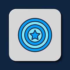 Filled outline American star shield icon isolated on blue background. United States of America country flag. 4th of July. USA Independence day. Vector