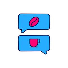 Filled outline Coffee and conversation icon isolated on white background. Coffee talk. Speech bubbles chat. Vector