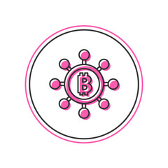 Filled outline Blockchain technology Bitcoin icon isolated on white background. Abstract geometric block chain network technology business. Vector