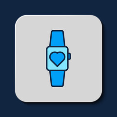 Filled outline Smartwatch icon isolated on blue background. Vector