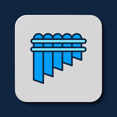 Filled outline Pan flute icon isolated on blue background. Traditional peruvian musical instrument. Zampona. Folk instrument from Peru, Bolivia and Mexico. Vector
