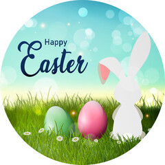 happy easter day background image with rabbit and egg