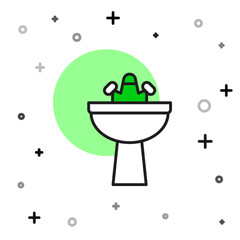 Filled outline Washbasin with water tap icon isolated on white background. Vector