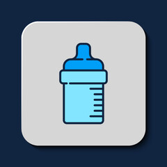 Filled outline Baby bottle icon isolated on blue background. Feeding bottle icon. Milk bottle sign. Vector