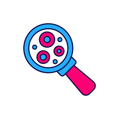 Filled outline Microorganisms under magnifier icon isolated on white background. Bacteria and germs, cell cancer, microbe, virus, fungi. Vector