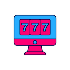 Filled outline Online slot machine with lucky sevens jackpot icon isolated on white background. Online casino. Vector