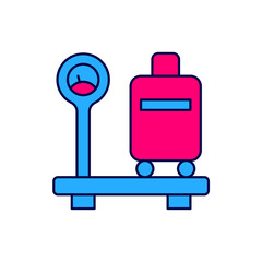 Filled outline Scale with suitcase icon isolated on white background. Logistic and delivery. Weight of delivery package on a scale. Vector