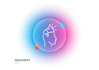 Brand ambassador line icon. Gradient blur button with glassmorphism. Megaphone sign. Advertisement device symbol. Transparent glass design. Brand ambassador line icon. Vector