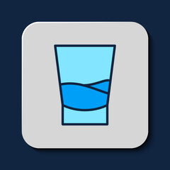 Filled outline Glass of vodka icon isolated on blue background. Vector