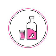 Filled outline Vodka with pepper and glass icon isolated on white background. Ukrainian national alcohol. Vector