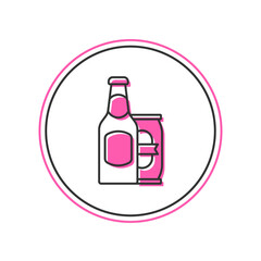 Filled outline Beer bottle and beer can icon isolated on white background. Vector