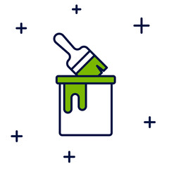 Filled outline Paint bucket with brush icon isolated on white background. Vector