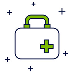 Filled outline First aid kit icon isolated on white background. Medical box with cross. Medical equipment for emergency. Healthcare concept. Vector
