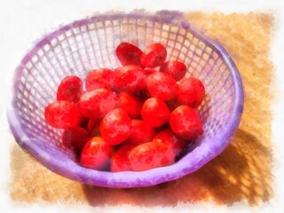small tomatoes watercolor style illustration impressionist painting.