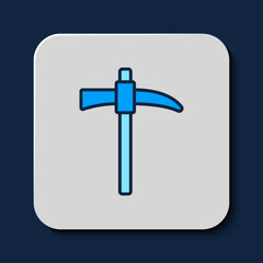 Filled outline Pickaxe icon isolated on blue background. Vector