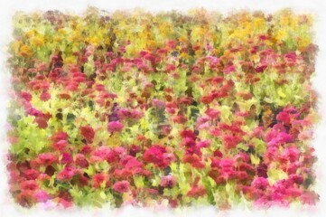 flower field watercolor style illustration impressionist painting.