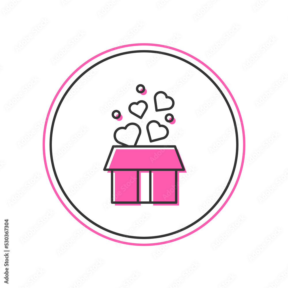 Sticker Filled outline Gift box with hearts icon isolated on white background. Valentines day. Vector