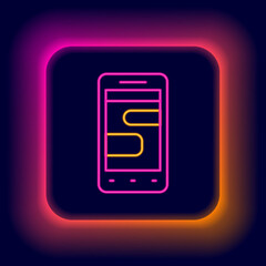 Fototapeta premium Glowing neon line New chat messages notification on phone icon isolated on black background. Smartphone chatting sms messages speech bubbles. Colorful outline concept. Vector