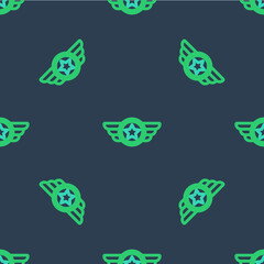 Line Star American military icon isolated seamless pattern on blue background. Military badges. Army patches. Vector