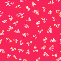 Line Passenger ladder for plane boarding icon isolated seamless pattern on red background. Airport stair travel. Vector