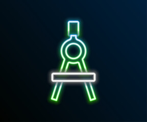 Glowing neon line Drawing compass icon isolated on black background. Compasses sign. Drawing and educational tools. Geometric instrument. Colorful outline concept. Vector