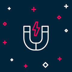 Line Magnet icon isolated on blue background. Horseshoe magnet, magnetism, magnetize, attraction. Colorful outline concept. Vector