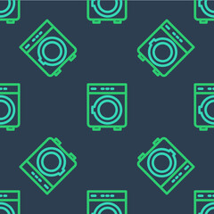 Line Washer icon isolated seamless pattern on blue background. Washing machine icon. Clothes washer - laundry machine. Home appliance symbol. Vector