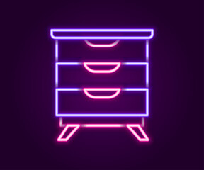 Glowing neon line Furniture nightstand icon isolated on black background. Colorful outline concept. Vector