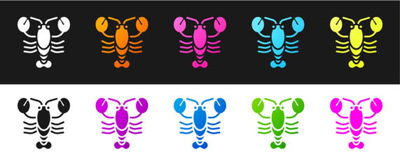 Set Lobster icon isolated on black and white background. Vector