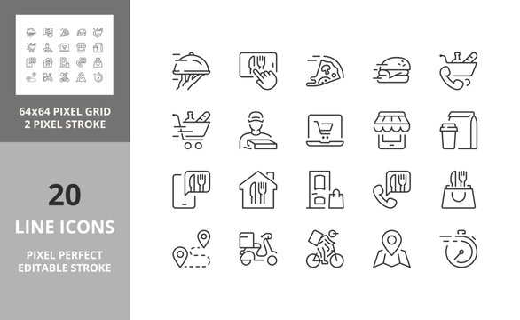 Food Delivery Icons 64px And 256px Editable Vector Set