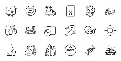 Outline set of Online voting, Like and Parking security line icons for web application. Talk, information, delivery truck outline icon. Vector