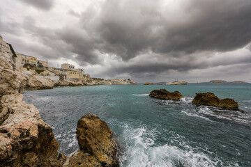 Marseille waterfront (France) on a stormy day