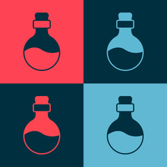 Pop art Bottle with love potion icon isolated on color background. Happy Valentines day. Vector