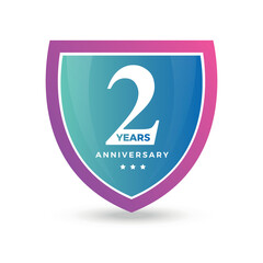 2nd Second Anniversary Celebrating icon logo label Vector event gold color shield
