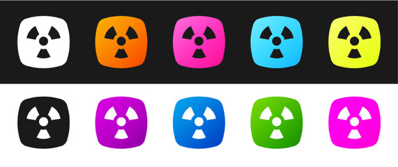 Set Radioactive icon isolated on black and white background. Radioactive toxic symbol. Radiation hazard sign. Vector