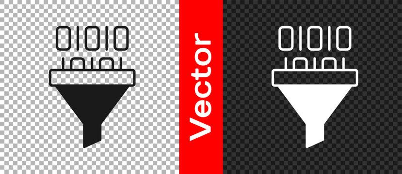 Black Binary code icon isolated on transparent background. Vector