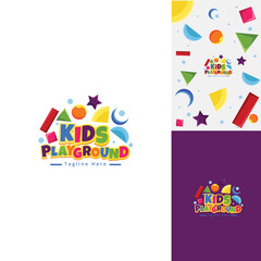 Kids Playground Kindergarten with Shapes Games for Kids Idea Logo Template With Funny Colors for  Course Preschool or Brand Product