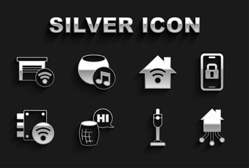Set Voice assistant, Digital door lock, Smart home, Vacuum cleaner, with wi-fi, garage and icon. Vector
