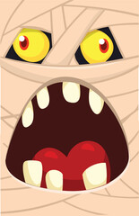  Scary cartoon monster mummy face vector. Cute square avatar or icon. Halloween illustration. Great for party decoration