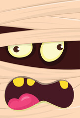  Scary cartoon monster mummy face vector. Cute square avatar or icon. Halloween illustration. Great for party decoration