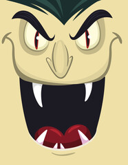 Happy Halloween. Count Dracula face avatar. Cute cartoon vampire character with big open mouth, tongue, fangs.