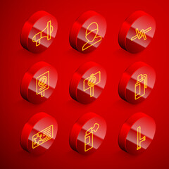 Set line Megaphone, Vandal, Barbed wire, Protest, Hand grenade, Police badge and Pepper spray icon. Vector