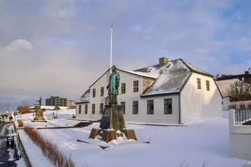 Reykjavik city centre in winter, Iceland - obrazy, fototapety, plakaty