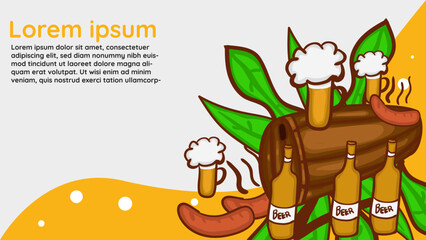 Oktoberfest banner background in hand drawn style, beer party background vector