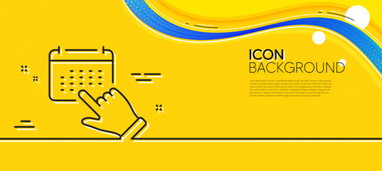 Obraz na płótnie Canvas Event click line icon. Abstract yellow background. Schedule planner sign. Select calendar month symbol. Minimal event click line icon. Wave banner concept. Vector